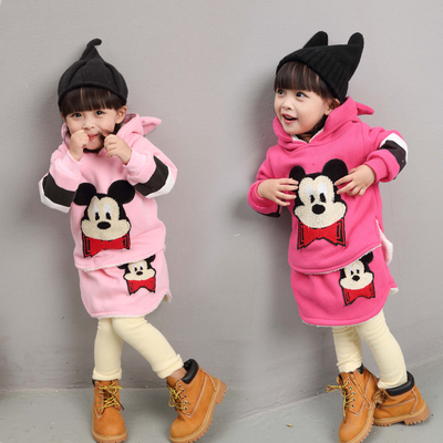 宝宝套装童装冬装新款韩版2-3岁女童小童加绒加厚卫衣裙裤两件套