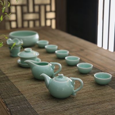 正品龙泉青瓷茶具套装特价包邮功夫粉青陶瓷茶壶茶杯茶洗盖碗整套