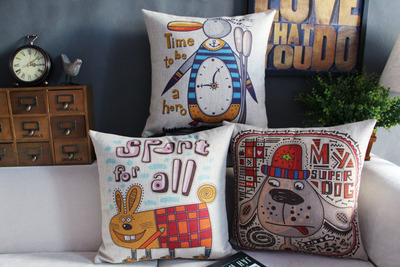 创意可爱小动物 兔子企鹅小狗 简约文艺可爱棉麻沙发靠垫抱枕靠枕