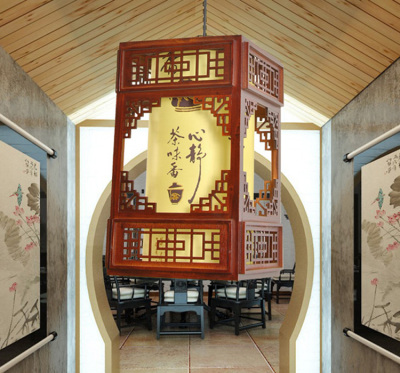 艺术中式创意小单吊仿古实木羊皮吊灯古典餐厅茶楼门厅过道灯具