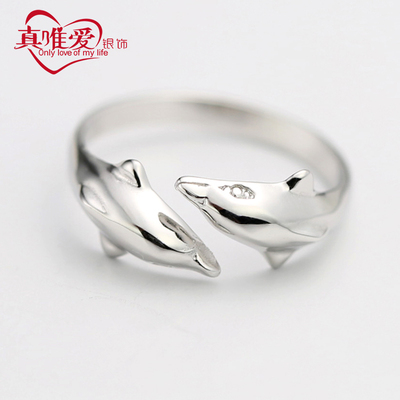 日韩开口创意s925银海豚单身戒指尾戒女小指韩国潮人简约指环饰品