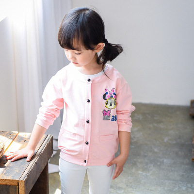童装 2016年女童韩版卡通印花短款纯棉开衫外套 米奇高飞开衫卫衣