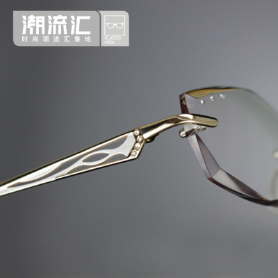 韩国钻石切边眼镜架近视远视无框女款金色纯钛眼镜框成品眼镜