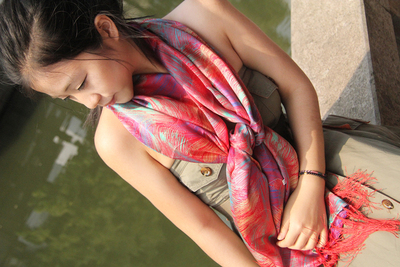 中国风上海长款真丝巾100%桑蚕丝数码喷绘真丝围巾披肩