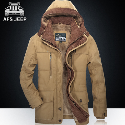 AFS Jeep冬季加绒加厚棉衣男吉普加肥加大棉袄中年爸爸装大码外套