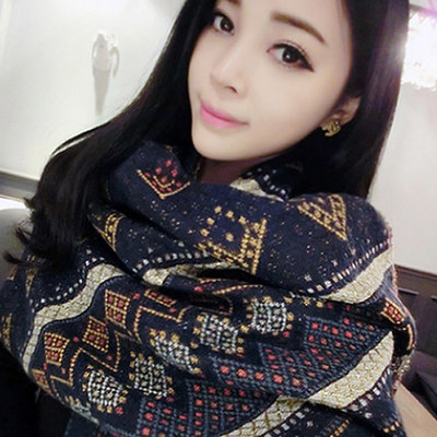 秋冬季2015新款韩国围巾 民族风女百搭超长围脖几何加厚披肩两用