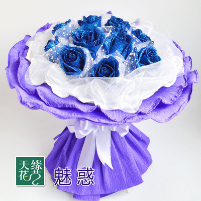 11朵蓝玫瑰鲜花预订蓝色妖姬网上买花北京石家庄送花免费鲜花速递