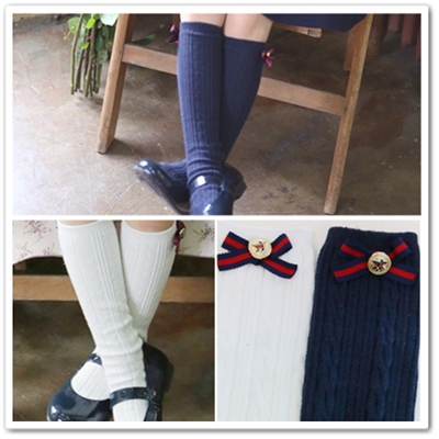 儿童中筒袜童装童袜2015新款学院风蝴蝶结中筒袜舒适棉袜子