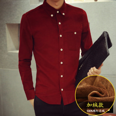 秋冬季男士长袖衬衫韩版修身男装纯棉加绒加厚寸衫休闲保暖衬衣潮