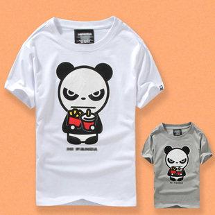 2015夏季男士t恤熊猫可乐薯条印花情侣休闲圆领纯棉短袖女