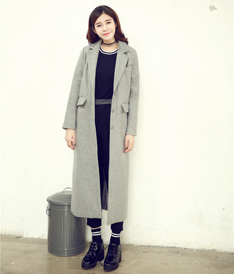 2015秋冬季韩版超长款呢子大衣学生韩范宽松显瘦气质毛呢外套女潮