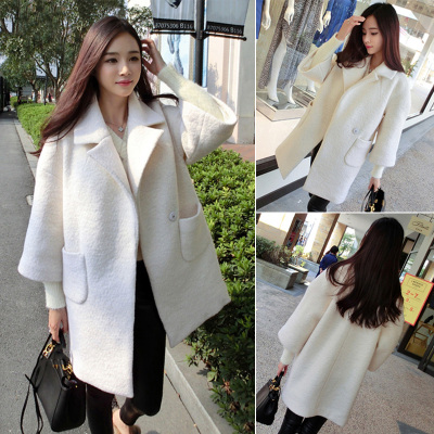 2015冬装新款女装韩版时尚百搭宽松显瘦中长款羊毛尼加厚外套大衣