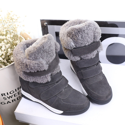 冬季新款羊皮毛一体雪地靴真皮厚底高帮短靴内增高女鞋坡跟毛毛鞋