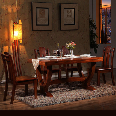 全实木餐桌椅组合橡木餐桌长方形饭桌现代中式餐厅家具一桌四六椅
