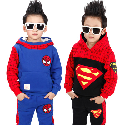 蜘蛛侠童装男童冬装运动套装3-4-5-6-7-8岁超人儿童卫衣加绒加厚