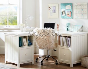 儿童写字台定做 简约转角书桌 田园白色办公桌美式实木桌子 特价
