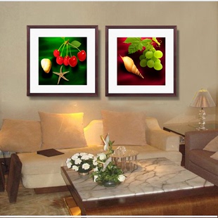 客厅装饰画现代有框画餐厅简约挂画双联画 壁画清新水果欧式墙画