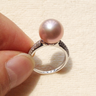 极光珍珠 11毫米豪华怪色极强光无瑕正圆珍珠戒指