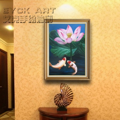 艾克手绘油画双鱼嬉戏现代家居客厅卧室餐厅挂画沙发背景墙装饰画