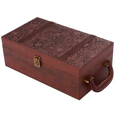 红酒盒双支装包装礼盒高档红酒箱葡萄酒盒红酒包装盒凤尾纹皮盒