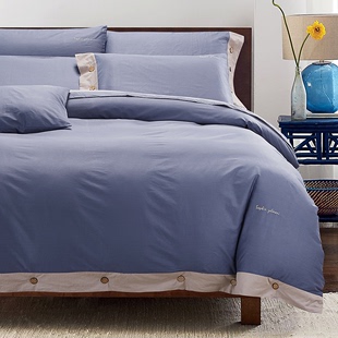 培轩 纽扣款全棉四件套 纯棉被套床单简约床上用品纯色素色1.8m