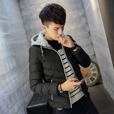 冬季青少年男士羽绒棉服修身款加厚韩版学生棉衣连帽外套男装流行