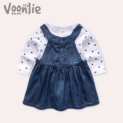 Voonlie童装秋装新款女童连衣裙可爱宝宝背带裙T恤两件套婴儿裙子