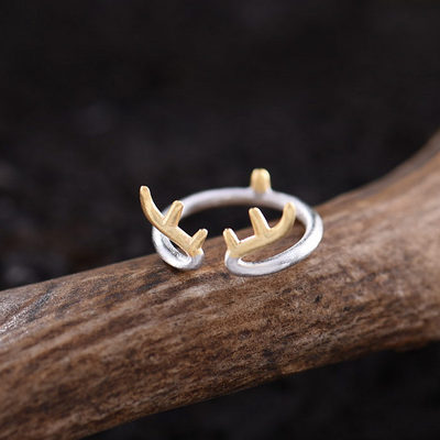 梵灵 纯银饰品 原创设计 麋鹿角开口戒指 女 情人节 送礼物 包邮