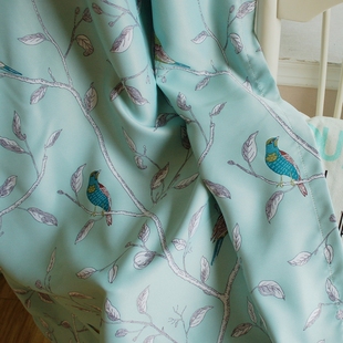 美式小鸟 地中海  宜家 遮光布 窗帘定制 清新 薄荷绿 蓝绿色