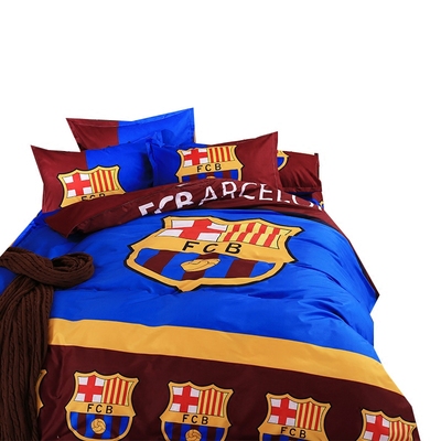 巴萨足球队球迷床单人床上用品巴塞罗纳四件套学生宿舍被套三件套