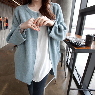 omlesa预售 秋装新款2015韩版短款蝙蝠袖宽松厚毛衣针织开衫外套