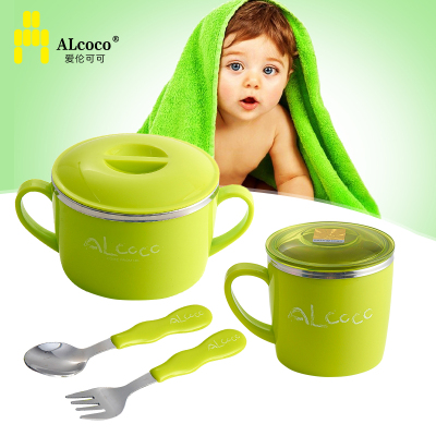 英国ALCOCO婴幼儿童水杯 不锈钢超大碗 叉勺组合套装 正品且包邮