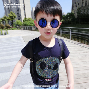 男童短袖T恤熊猫款水钻款儿童上衣 2015夏款童装 宝宝新款打底衫