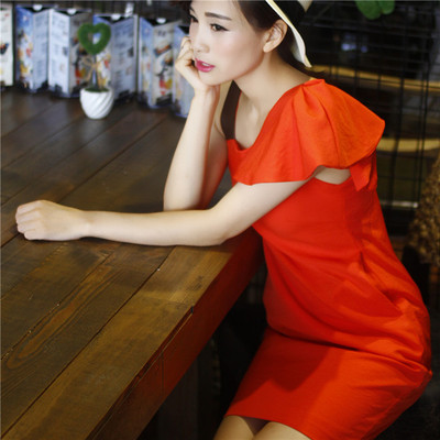 Lin Edition Limit 精致款单肩不规则公主袖樱桃红蛋型显瘦连衣裙