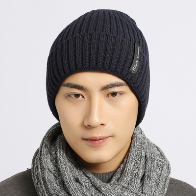 秋冬季男士帽子双层加绒加厚针织毛线包头帽中老年保暖护耳套头帽