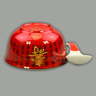 优质骨瓷 景德镇特级中国红百寿碗勺 礼盒装 祝寿首选