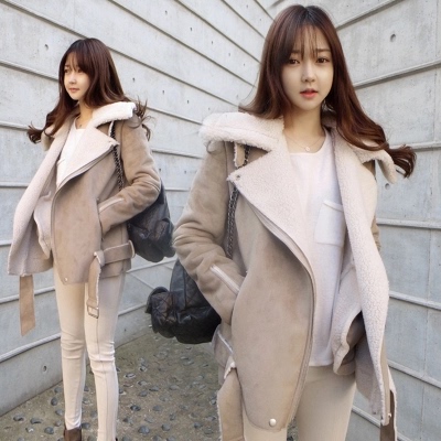 2015冬装中长款羊羔毛外套女加厚大码毛呢韩版棉服麂皮绒大衣棉衣
