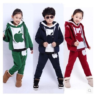 童装2014新款潮韩版男童女童加绒加厚大卫衣三件套装儿童外套冬装