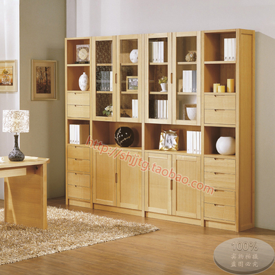 水曲柳实木书柜自由组合书柜玻璃门储物柜全实木置物柜实木书架