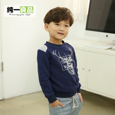 男童秋装 2015新款 纯一良品韩版童装 中小儿童印花休闲套头卫衣