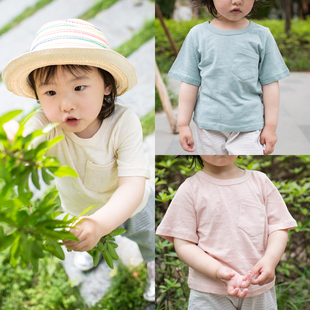 2015新款夏款 儿童男女小童宝宝纯色马卡龙竹节棉T恤