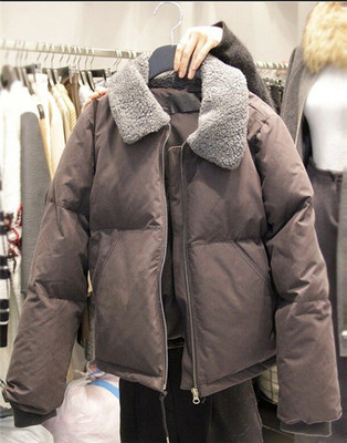 代购2015冬装羊羔毛翻领加厚棉衣女短款休闲保暖羽绒棉服外套