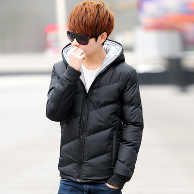 2015新款青少年男士新款棉服毛领外套修身韩版短款高中学生男棉衣