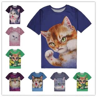 动物图案3DT恤 男女个性创意半袖3d立体可爱小猫咪短袖 情侣短袖