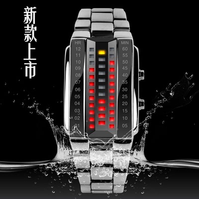 韩新款精钢石英表男女皮带电子防水LED手表时尚潮流学生情侣机械