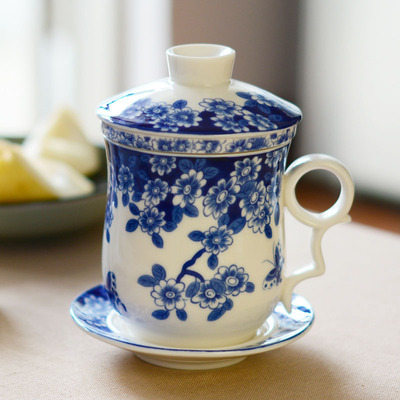 零度骨瓷泡茶杯 陶瓷杯子带盖过滤 青花瓷花茶杯茶具套装水杯特价