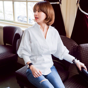 韩国东大门2016年秋装新款女女士衬衫长袖深V领双口袋打底