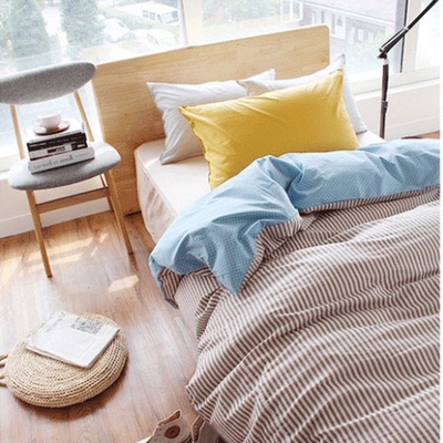 新款韩式简约纯棉四件套条纹小清新单人床单被套0.9米宿舍三件套