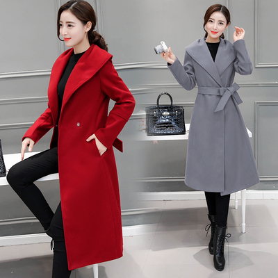 2016冬春装韩版新款修身显瘦毛呢外套中长款呢子大衣女