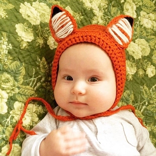 ins新款橘色小狐狸儿童帽子羊毛帽男女宝宝婴幼儿可爱保暖护耳帽